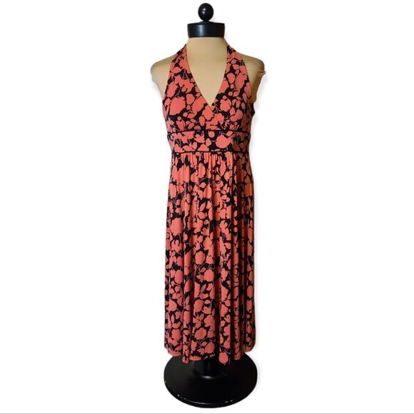 Max & Cleo Halter Dress Floral Orange and Black Size 6 - Picture 1 of 5